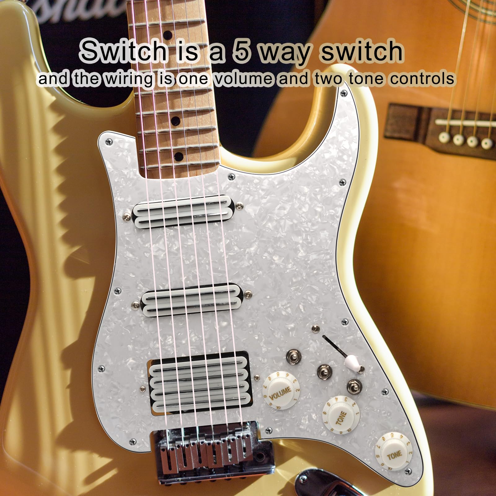 MAXCHEER SSH-Coil Splitting E-Gitarren-Schlagbrett, zwei Mini-Humbucker + ein 4-spuliger Tonabnehmer, hohe Ausgangsleistung (9K/9K/18K) geladen, vorverdrahtete Schlagplatte (Perlweiß, SSH)