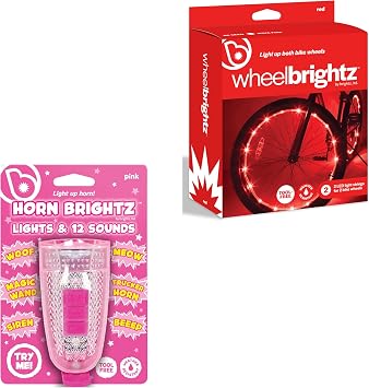 Brightz LED Bike Accessory Bundle Includes HornBrightz LED Bike Horn with 12 Fun Sounds & WheelBrightz LED Bike Wheel Lights for Kids & Adults Colorful, Weather-Resistant Lights