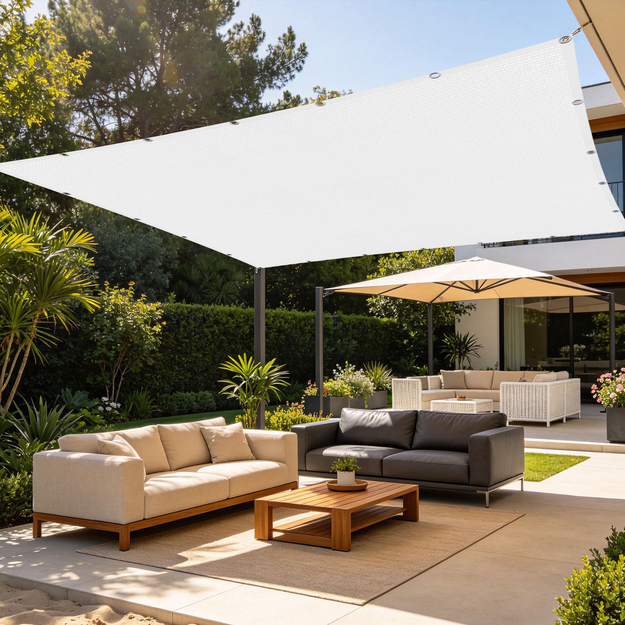 Voile d'ombrage de jardin 120x600 blanche perméable pour terrasse
