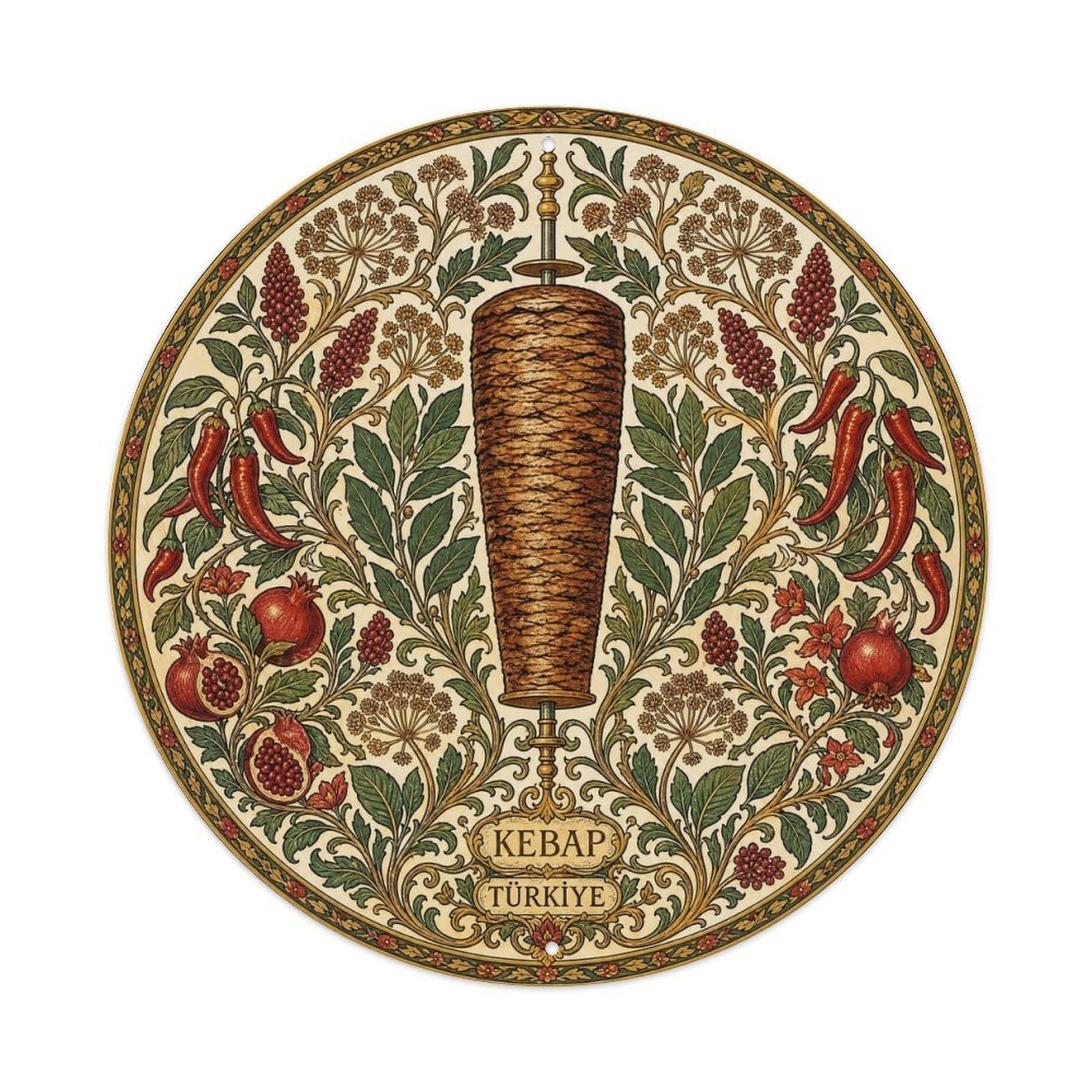 Kebab Turkish Street Food Cuisine Botanical Metal Tin Sign