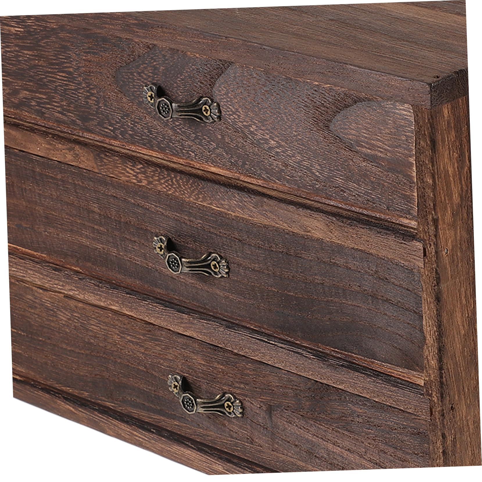 Holz Aufbewahrungsbox mit 3 Schubladen Schreibtisch Organizer aus Massivholz Stapelbare Vintage Kasten für Schmuck Büro und Wohnraum