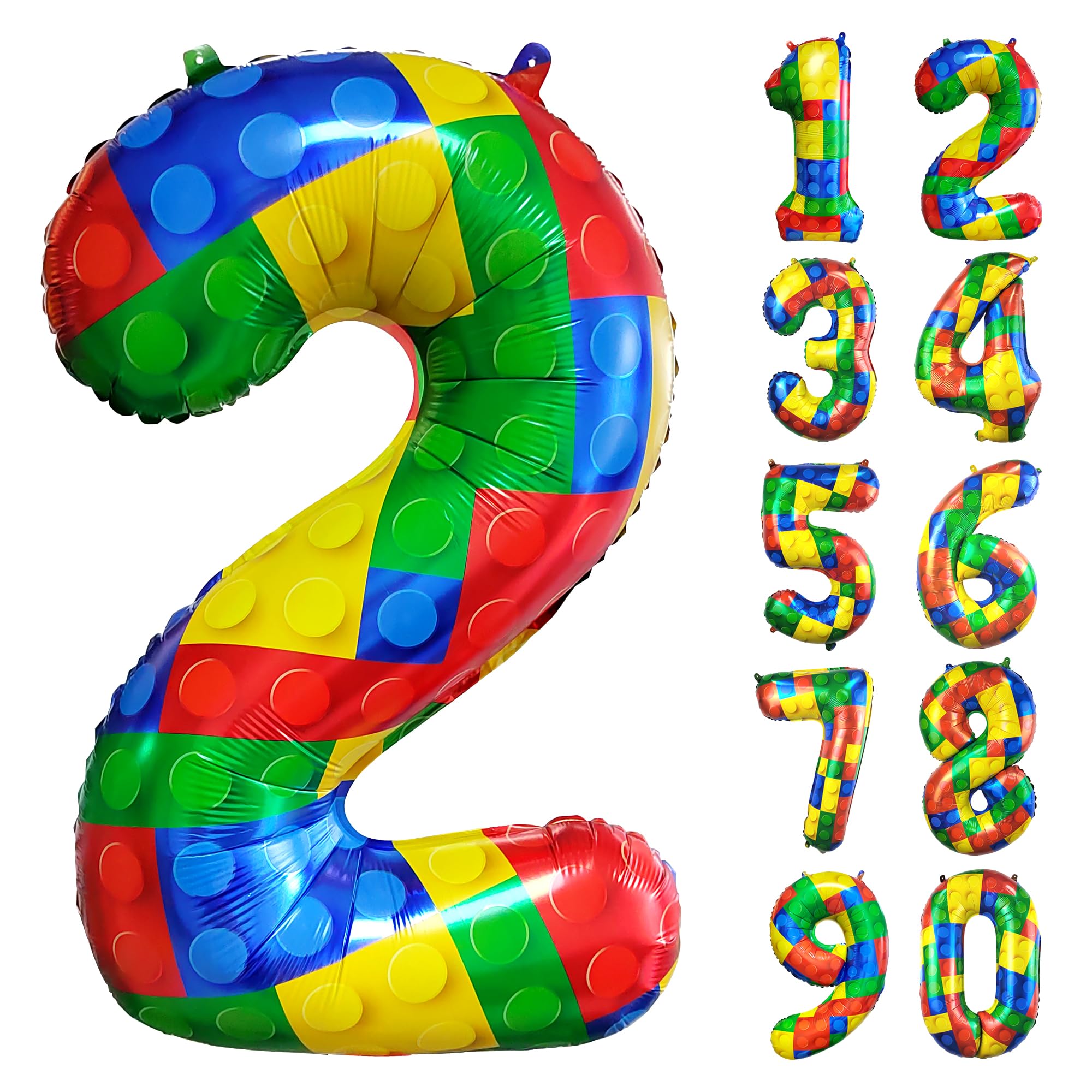 CHANGZHONG® Building Block Birthday Balloon Number 2 in Colour Giant Foil Balloon Mylar Balloon for Girls Boys Birthday Party Decoration Supplies