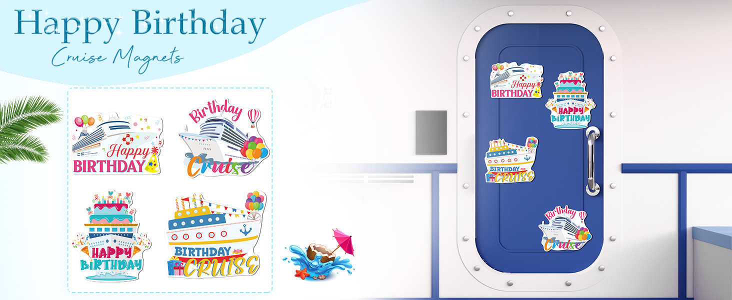 TREACLUB 27-Piece Birthday Cruise Door Magnets - Carnival Cruise Ship Decor, Magnetic Cabin Door Decorations