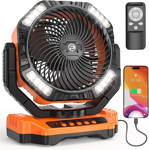 Ventilador portátil recargable de 40000 mAh con linterna LED, ventilador de campamento a pilas, ventilador de escritorio oscilante automático con