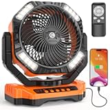 40000mAh Camping Fan with Light - 12in Rechargeable Battery Powered Fan (136H Cool Max), 90°Auto Oscillating with Remote & Charger, 4 Speeds & Timers for Outdoor/Patio/Garage/Jobsite/Hurricane/Outage