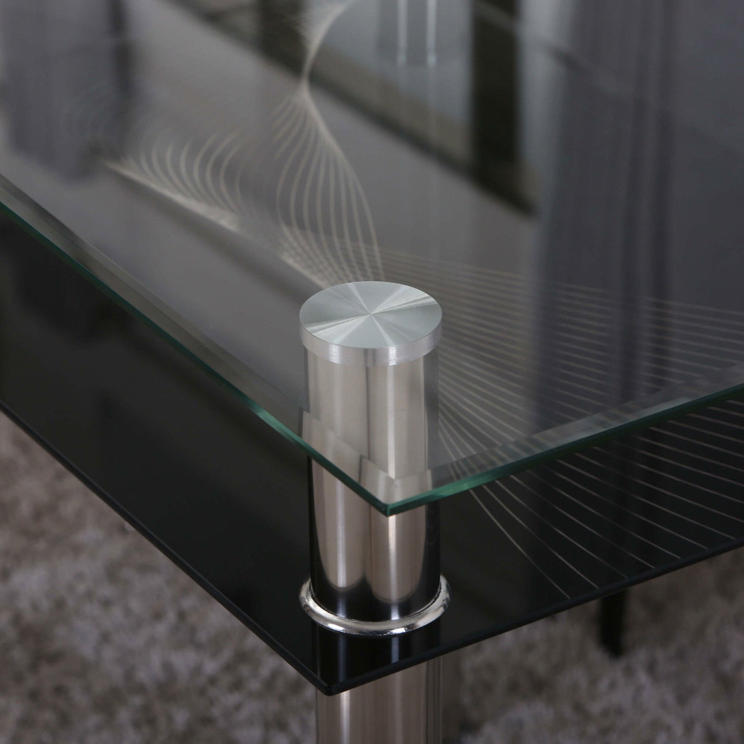 Euro Tische HOOZ Esstisch Glas mit 6mm Sicherheitsglas & Facettenschliff - Glastisch als Esszimmertisch/Küchentisch (90x60x75cm, schwarz