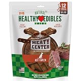 Nylabone Healthy Edibles Meaty Center Dog Treats, Beef Flavor, 12 Count | Natural dog chew bones, made in USA, highly digestible, help clean teeth, long lasting chews for small dogs up to 25 lbs Beef 9.9 Ounce (Pack of 1)