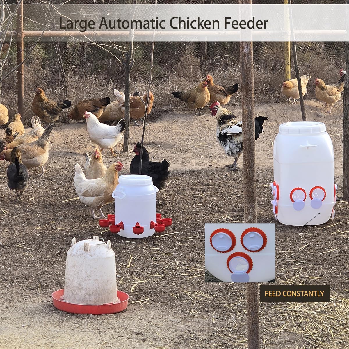 Automatischer futterautomat hühner und Hühnertränke Set großes Geflügelfutterspender-Zubehör, kommt mit 10 Öffnungen und 8 Trinköffnungen, geeignet für Küken Enten Wachteln (Size:10L+5L,Color:weiß)
