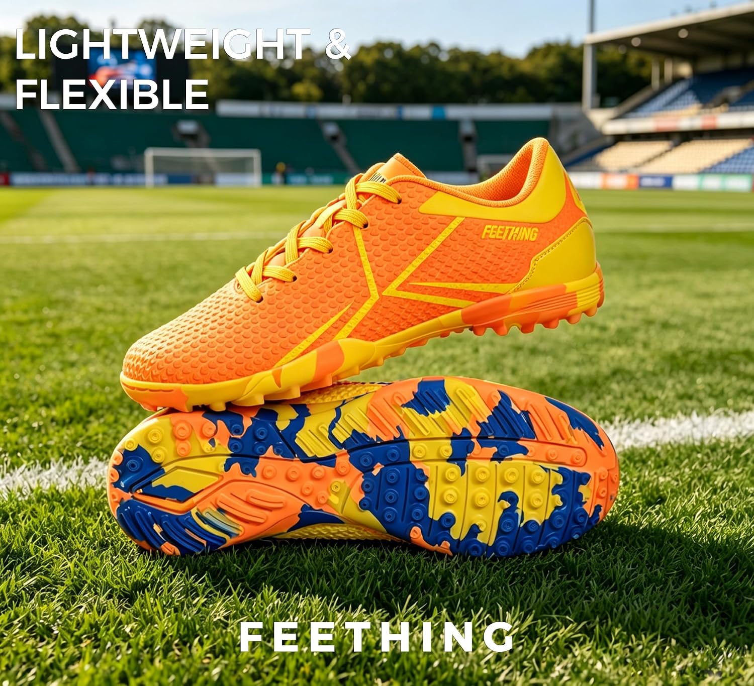 Kids Turf Soccer Cleats with Camouflage Outsole Lightweight Multi-Ground Football Shoes for Artificial Grass/Indoor Courts Breathable Athletic Sneakers for Boys/Girls