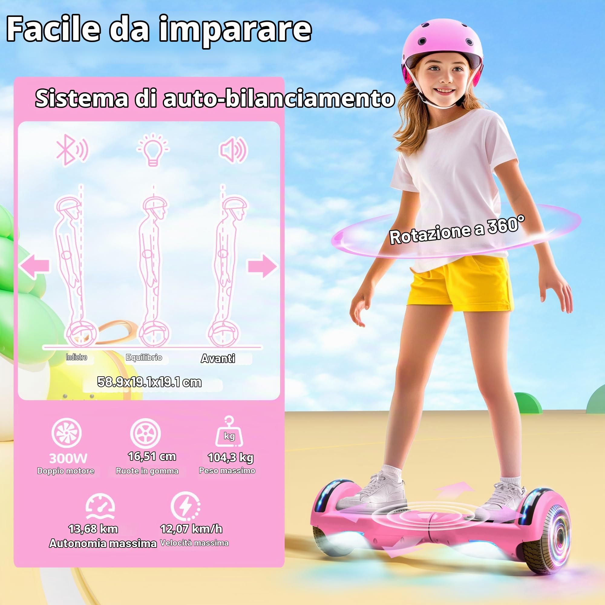 SISIGAD Hoverboard, Self Balancing Electric Gyropod 6.5 Inch Hoverboard Hover Scooter Board with Bluetooth Music, LED Lights for Kids