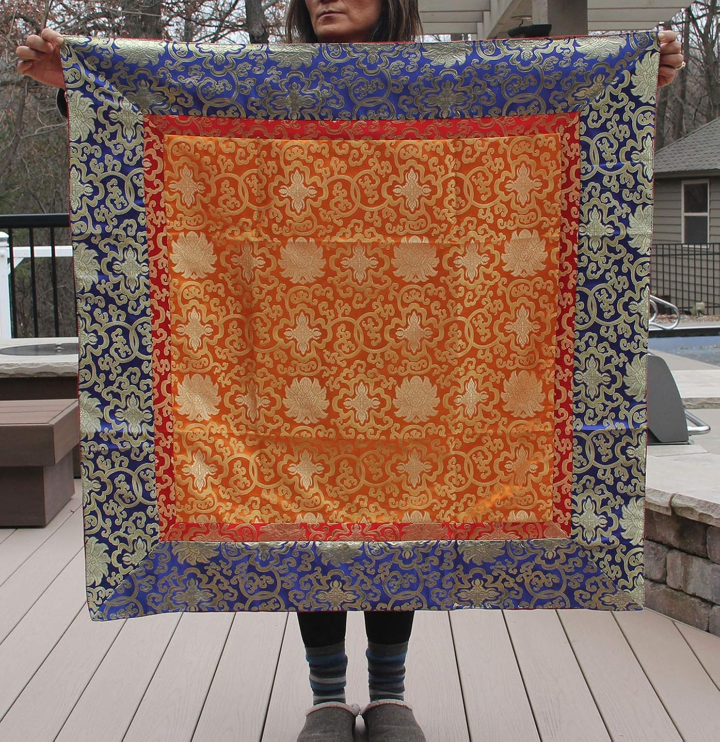 DharmaObjects Tibetan Lotus Silk Brocade Table Runner / Shrine Cover / Altar Cloth / Table Cover (36 X 36 Inches)