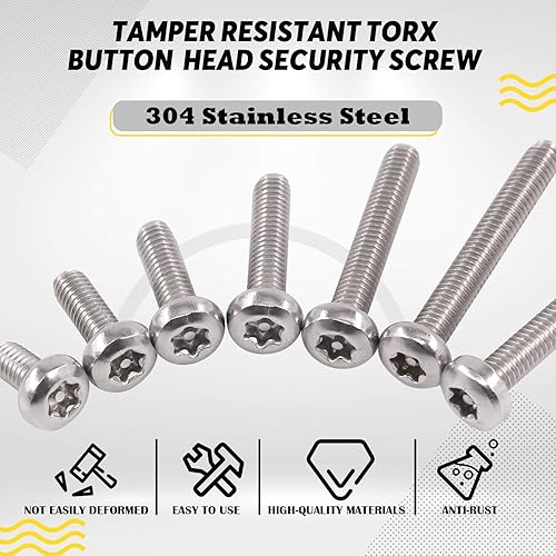Miniatura 3 de Hilitchi Tornillos de seguridad Torx con cabeza de botón M6, tornillos de acero inoxidable a prueba de manipulaciones con broca T30 (M6 Surtido