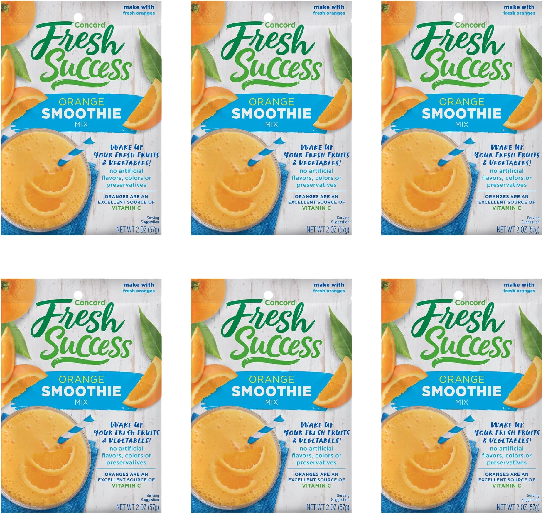 Orange Smoothie Mix, 2 oz (6 Pack), Add Fresh Oranges & Ice | Quick & Easy Fruit Drink Powder, for Thick, Creamy Orange Citrus Smoothie, Ideal for Breakfast, After-School Snacks & More