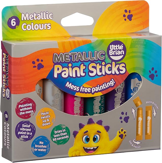 Little Brian Paint Sticks Metallic 6 Assorted, 6 x 10g