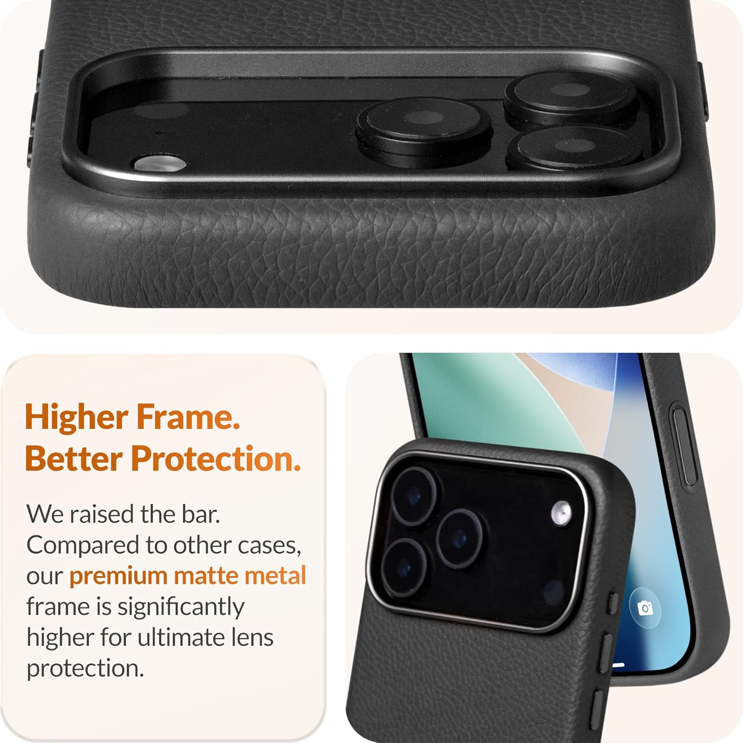 LONLI Urban | Pebbled Leather - European Genuine Pebbled Leather Case for iPhone 17 Pro - [Built-in Camera Control and Compatible with Magsafe] - Black - Image 4