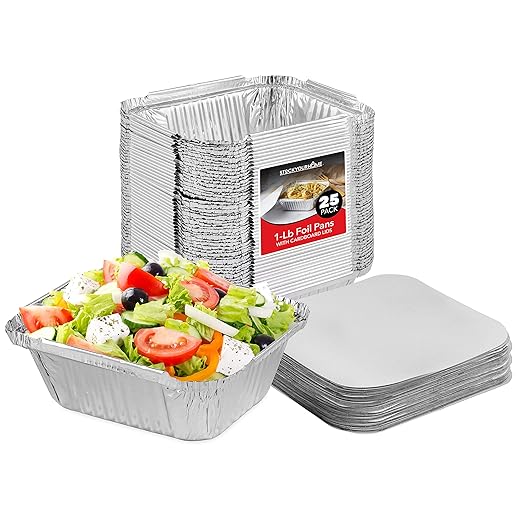 Stock Your Home 1 lb Aluminum Disposable Cookware with Lids (25 Pack) – Foil Pans with Cardboard Lids, Disposable & Recyclable Takeout Trays for Restaurants, Catering & Delis