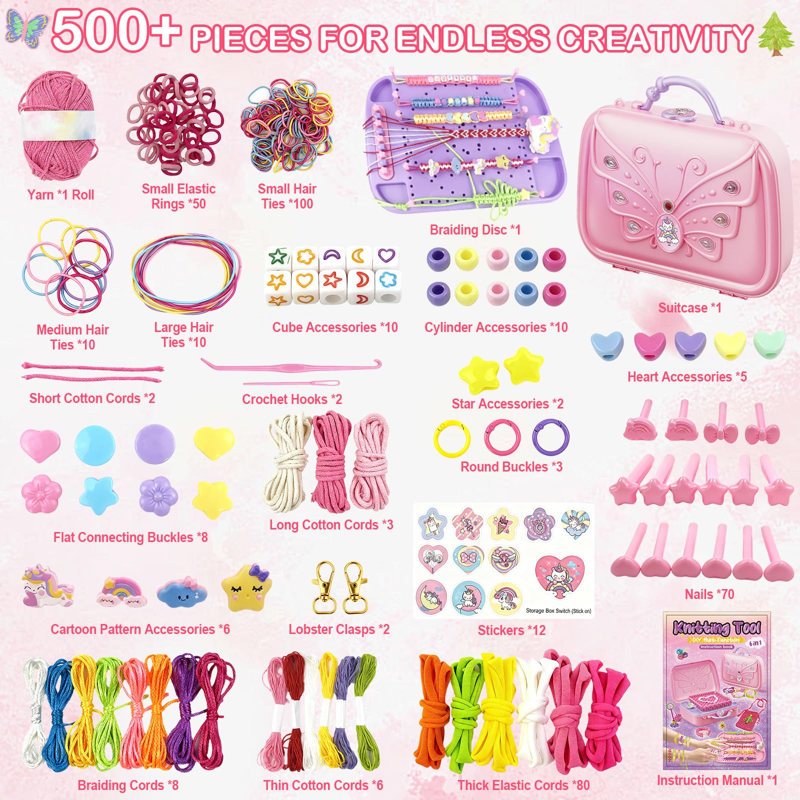 BITOYO Kit Braccialetti fai da te Bambina, Telaio per Braccialetti Amicizia, Set Braccialetti Elastici Bambini, Regalo di Compleanno Natale per Ragazza 8 9 10 11 12 Anni