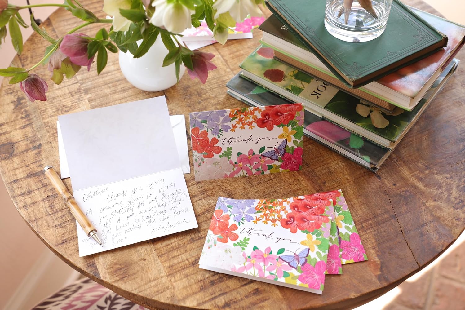 Caspari Halsted Floral Thank You Notes - 8 Note Cards And Envelopes