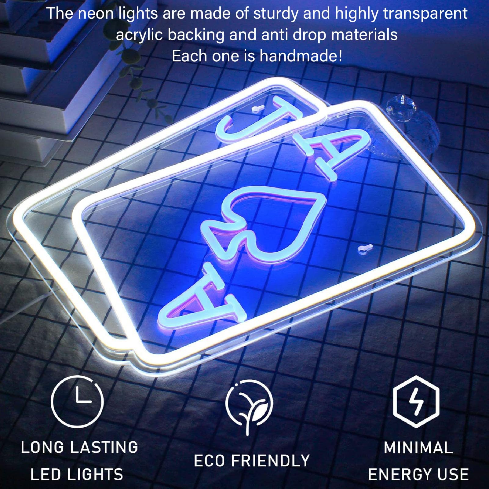 Insegne al Neon a LED per Poker Decorazione da Parete Attraente e alla Moda per Sala Giochi e Casinò J Poker per Decorazioni per Feste di Compleanno Materiale Acrilico