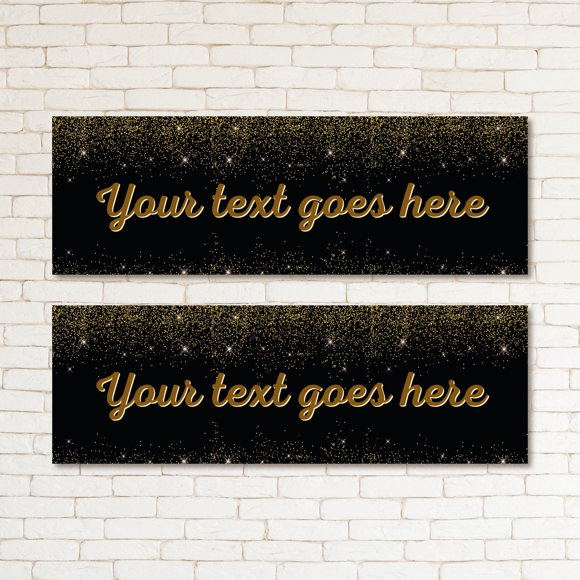 Set of two Personalised Black Gold Sparkle Birthday Banners - Glitter Effect - Any NAME or AGE - Any TEXT