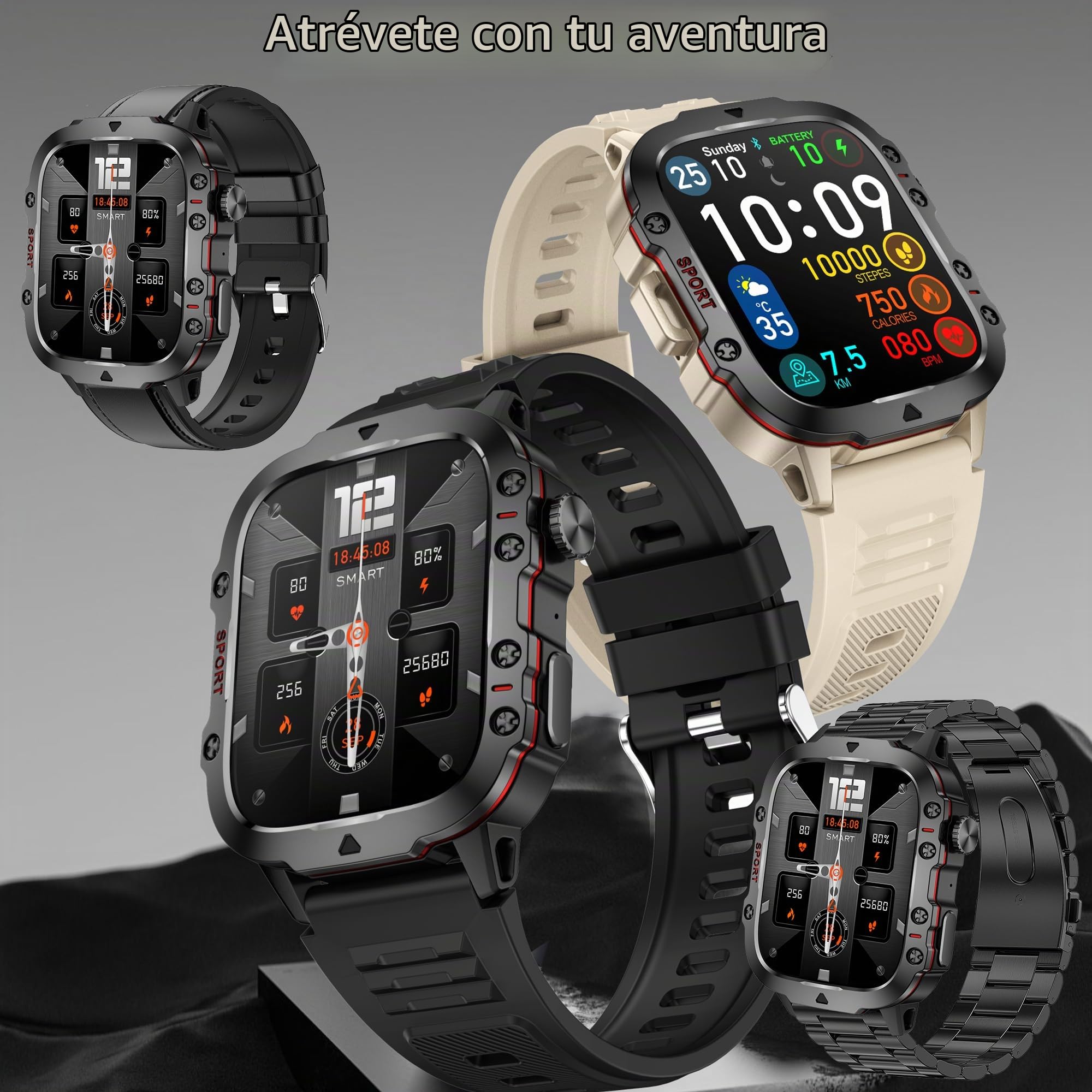 1,96" AMOLED Reloj Inteligente Hombre con Llamada y Whatsapp, 5ATM Impermeable Reloj Smartwatch 123 Deportivo Hombre con Monitor Sueño, Podómetro, Oxígeno Sanguíneo, Pulsómetro Android iOS (Negro)