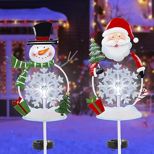 FORUP Decoraciones solares de Navidad para patio, luces LED solares de copo de nieve para camino, luces de metal con estaca de jardín, muñeco de disponible en Yaxa Venezuela