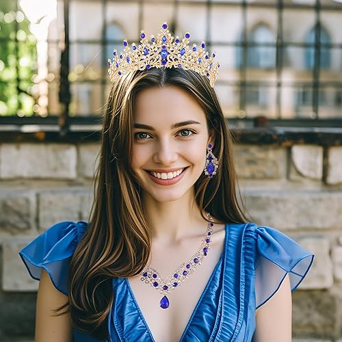 Miniatura 3 de Kamirola - Tiaras de corona para mujer, conjunto de tiara, aretes y collar de cristal para novia, fiesta de disfraces, Halloween, graduación