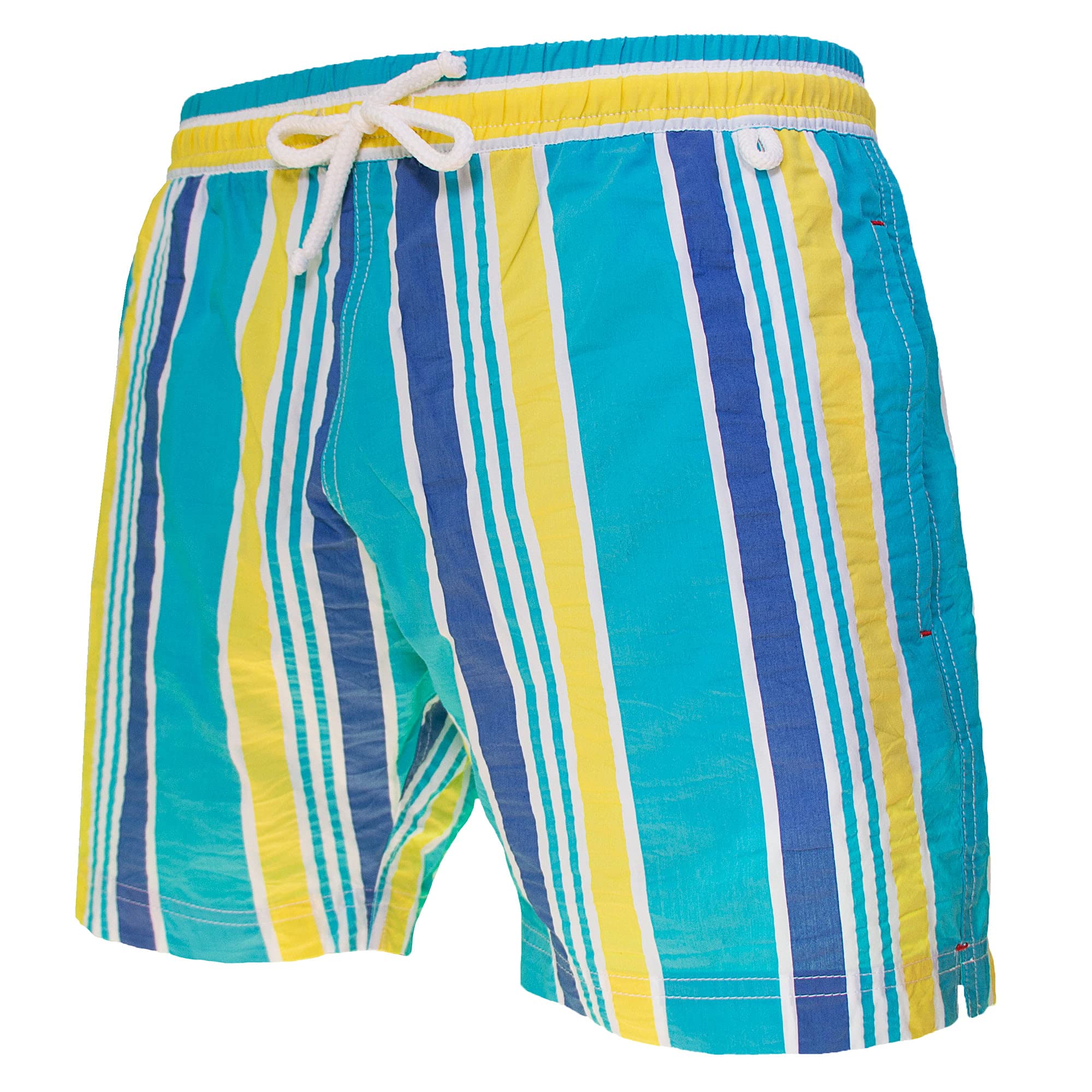 Les loulous de la Playa – Bañador para hombre de rayas anchas, azul turquesa y amarillo azul XXL