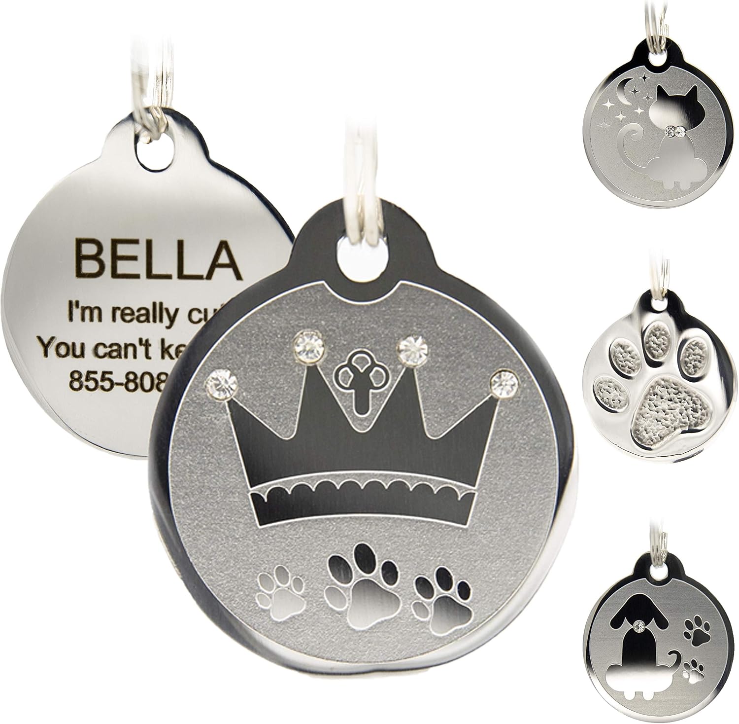 Designer Custom Engraved Stainless Steel Pet ID Tags - Engraved Personalized Identification Durable & Long Lasting Dog Tags, Cat Tags