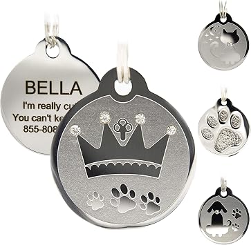 Designer Custom Engraved Stainless Steel Pet ID Tags - Engraved Personalized Identification Durable & Long Lasting Dog Tags, Cat Tags