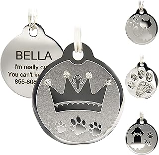 Designer Custom Engraved Stainless Steel Pet ID Tags - Engraved Personalized Identification Durable & Long Lasting Dog Tags, Cat Tags