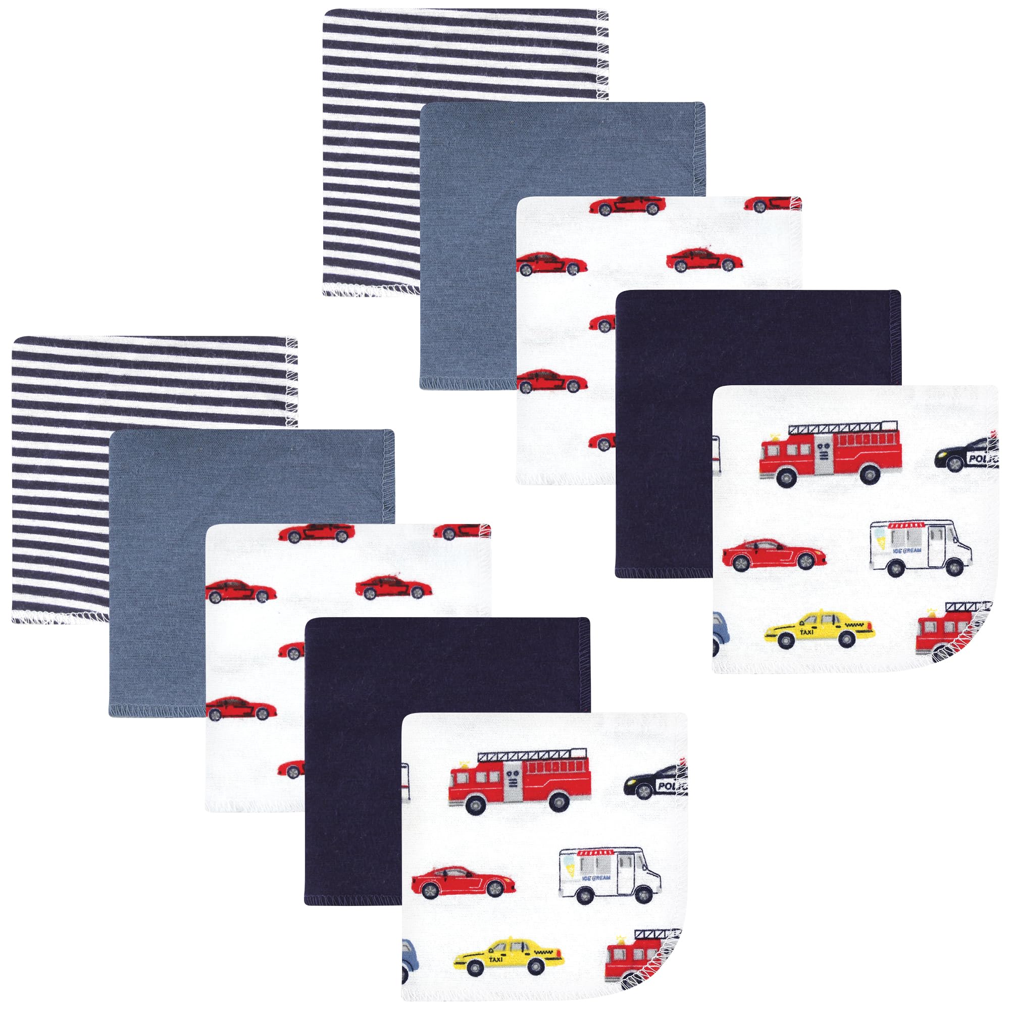 Hudson Baby Unisex Baby Flannel Cotton Poly Washcloths, Going Places 10 Pack, One Size