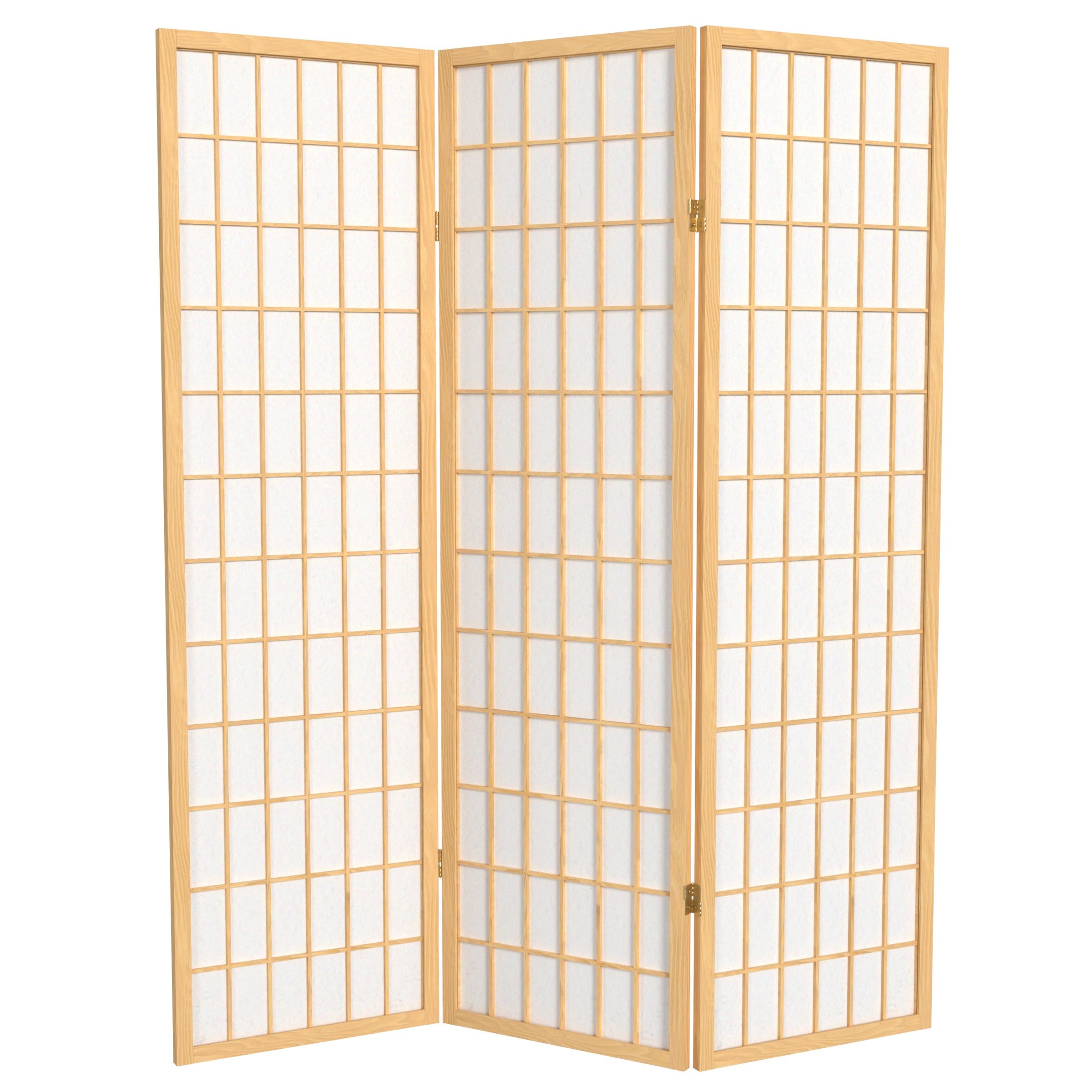 Red Lantern 5 ft. Tall Window Pane Shoji Screen - Natural - 3 Panels