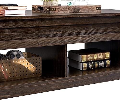 Miniatura 16 de Topeakmart Mesa auxiliar elevable con compartimento oculto y estante de almacenamiento abierto, mesa central elevable de altura ajustable para sala