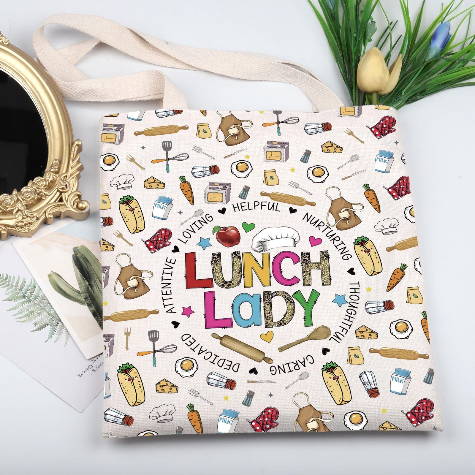 KUIYAI Lunch Lady Appreciation Tote Bag Cafeteria Crew Gift Lunch Squad Gift School Lunch Stuff Gift Cafeteria Lady Shoulder Bag