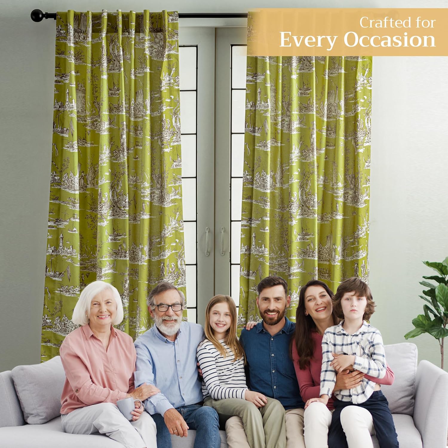 Maison d' Hermine Curtains for Living Room 100% Cotton 84 inch Length One Panel Light Filtering Toile Curtains for Bedroom Windows with Rod and Loop Pockets Drapes (Calais Celery, 50" W x 84" L) thumbnail