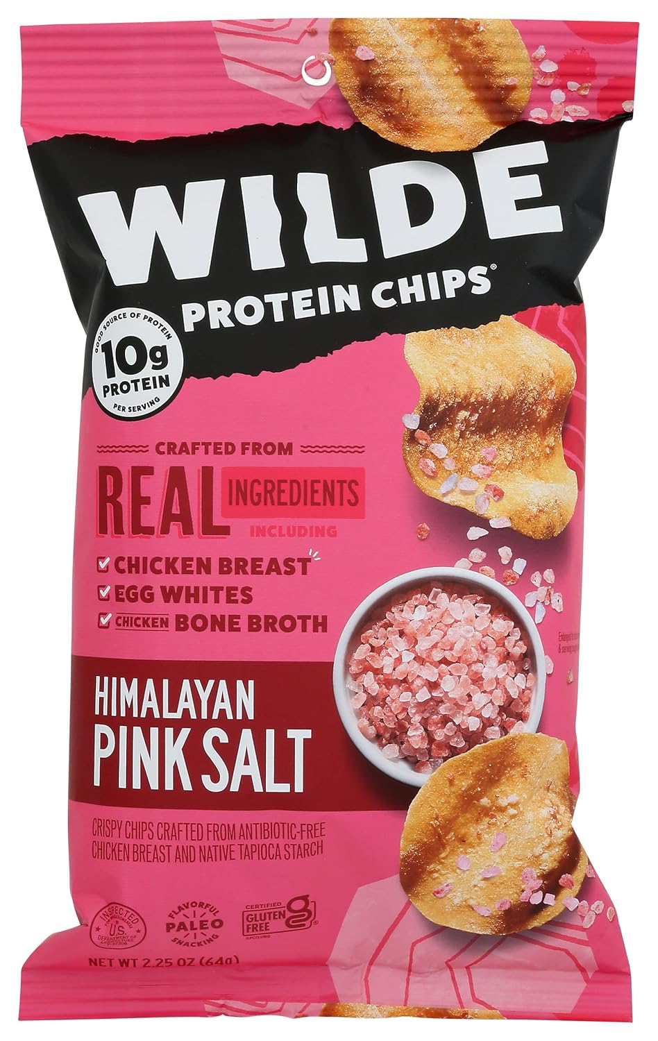 Himalayan Pink Salt Chicken Chips by Wilde Chips, Thin and Crispy, High Protein, Certified Paleo and Keto, Made with Real Chicken, 2.25oz Bag (12 Pack)