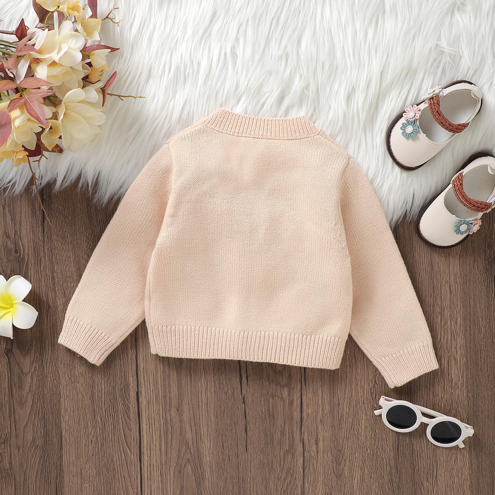 Qianderer Strickjacke für Babys, Kleinkinder, Mädchen, Blumenmuster, langärmelig, Pullover, Mäntel, Strickkleidung, warme Herbst-Winter-Outfits