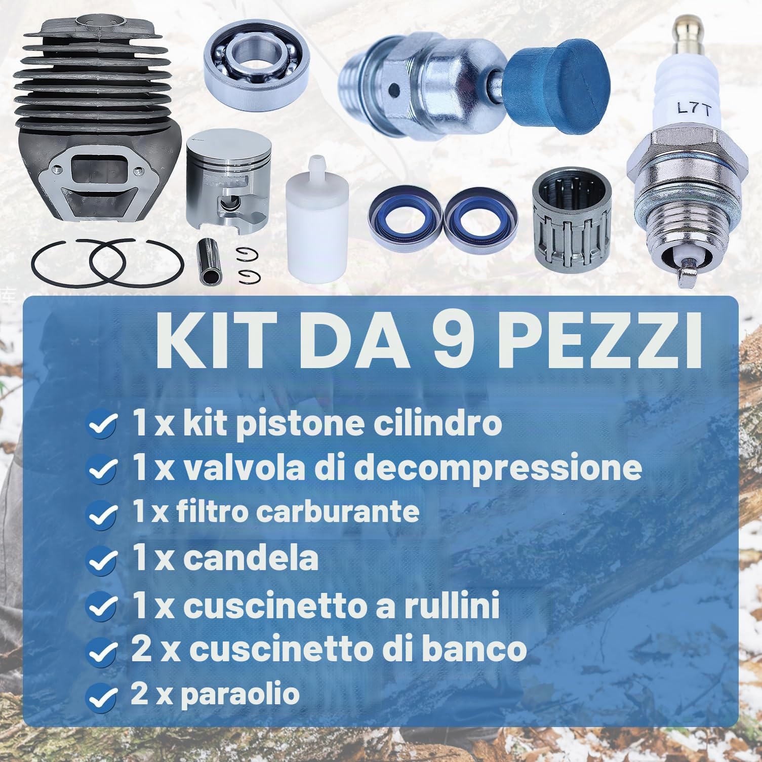 Cilindro e Pistone per Husqvarna K760 K750, AUMEL 51mm Cilindro + Pistone + Albero Motore + Cuscinetto + Guarnizione + Candela Kit Ricambi 15 in 1, Sostituire 506 38 61-71