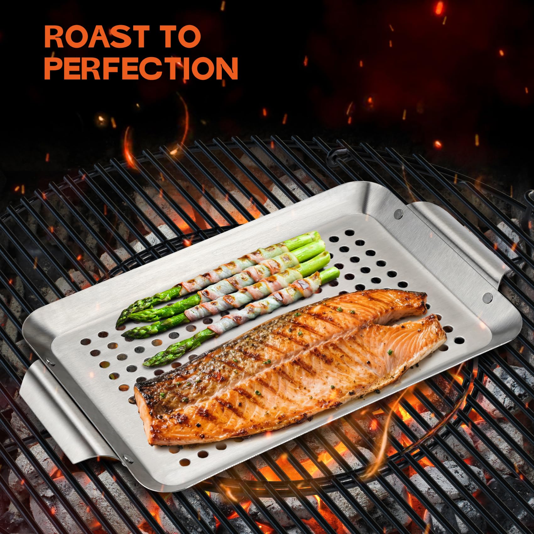 Onlyfire 3-pak prostokątnych koszy grillowych, kosze na warzywa ze stali nierdzewnej, mini zestaw koszy do grillowania, patelnia do grilla na świeżym powietrzu
