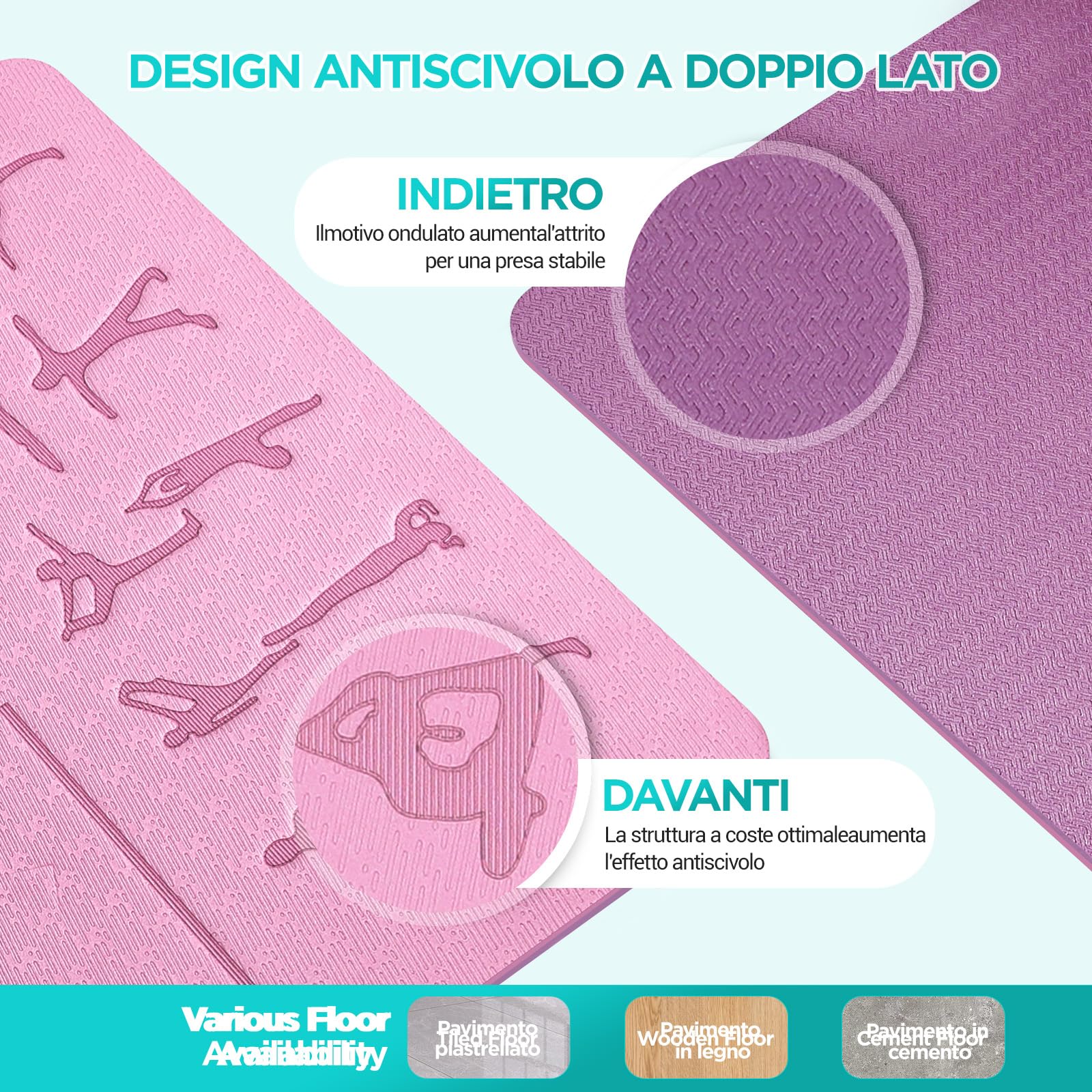 OUTDOUSE Tappetino Yoga,Tappetino Palestra TPE,Tappetino Yoga Antiscivolo,Tappetino Pilatesper Palestra,Pilates,Fitness,Sport Mat,183x61cm