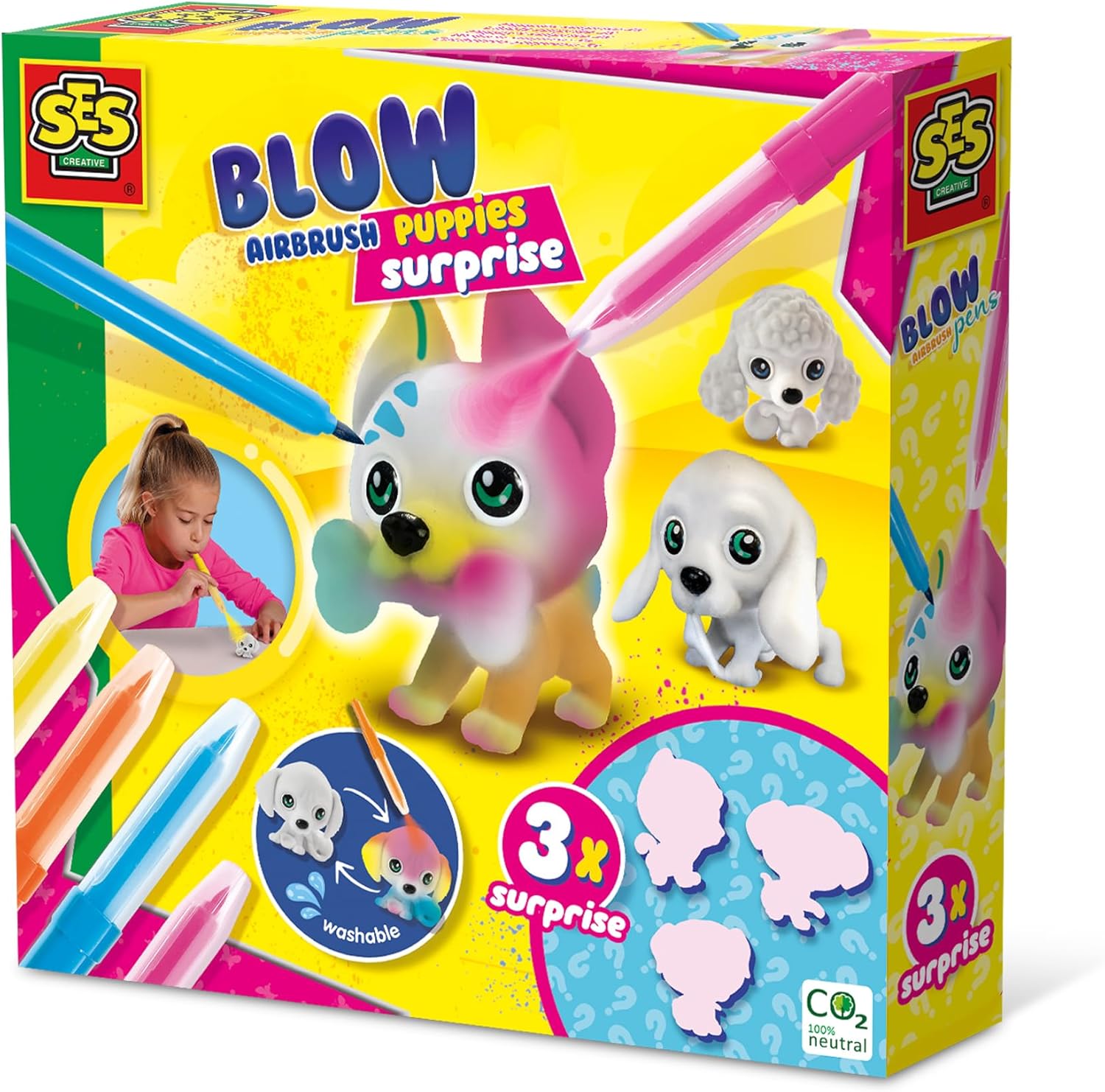 SES Creative 14333 Blow Airbrush pens-Puppies Surprise 3X, Yellow