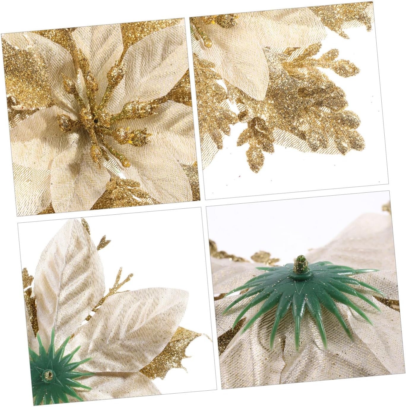 Toddmomy Christmas Glitter Poinsettia Flowers 12Pcs Gold Poinsettia Flowers Artificial Glitter Artificial Christmas for Xmas Tree Ornaments Wedding Party Wreath Decor