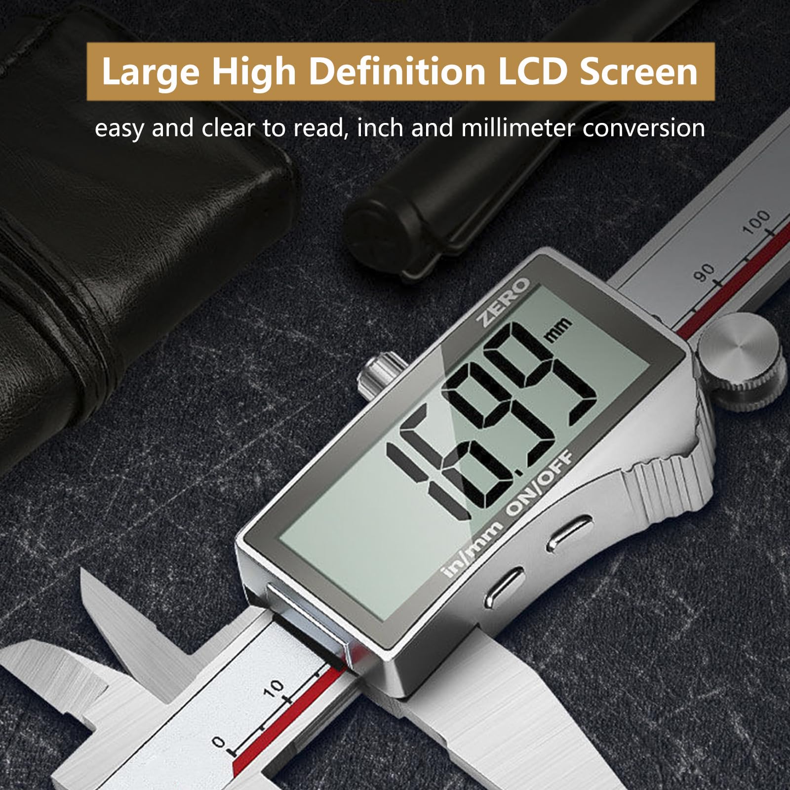 Calibre Digital con Pantalla LCD, Pie de Rey Digital de Acero Inoxidable, Profesional Electrónico Vernier Caliper para Mediciones Externas,Internas,Profundidad y Paso,300mm/12"