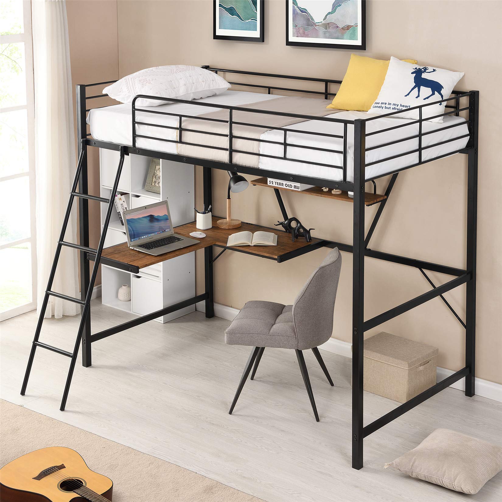 Buy Twin Metal Loft Bed, Heavy Duty Metal Twin Loft Bed with Desk