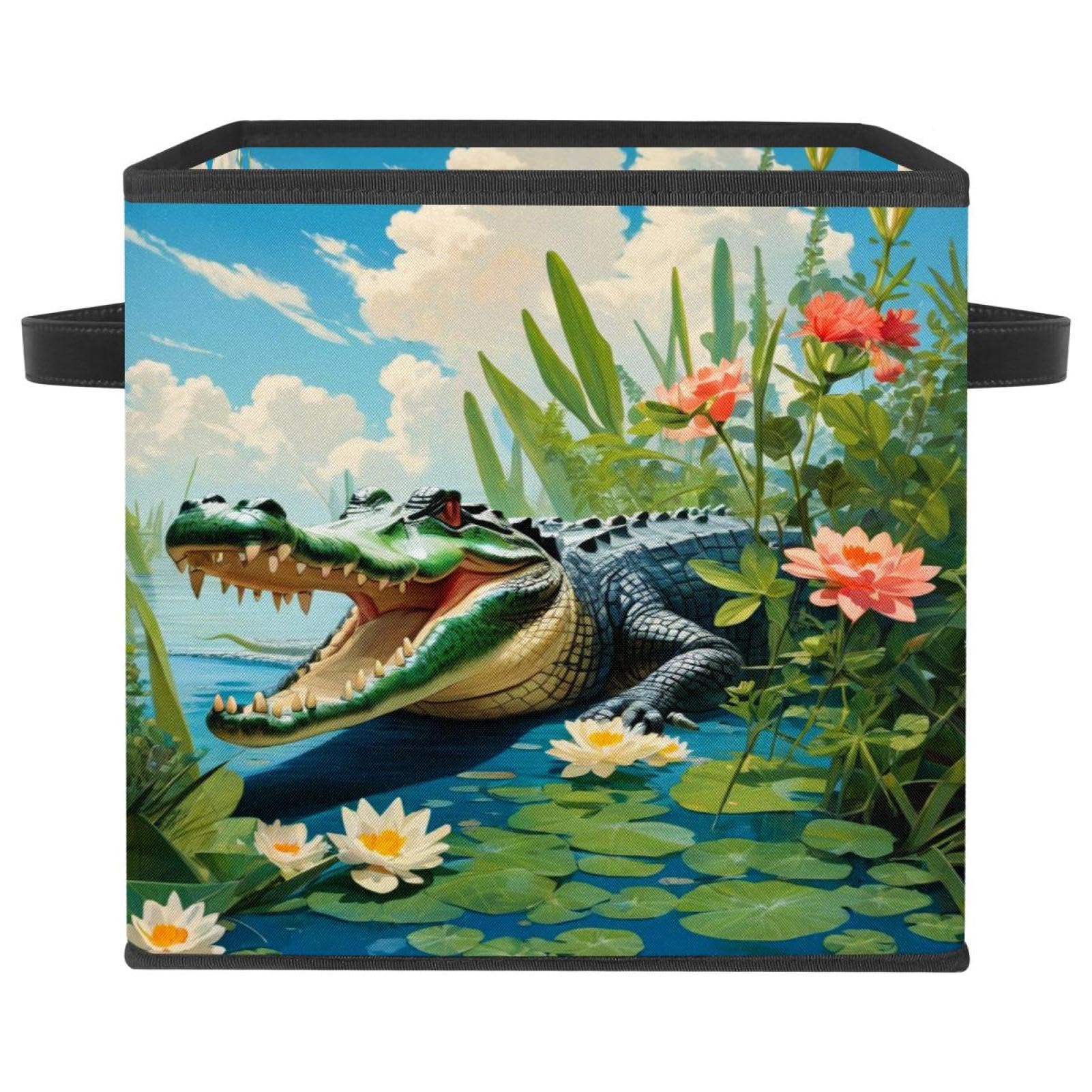 Boîte de rangement pliante cube fleur et crocodile pour placard