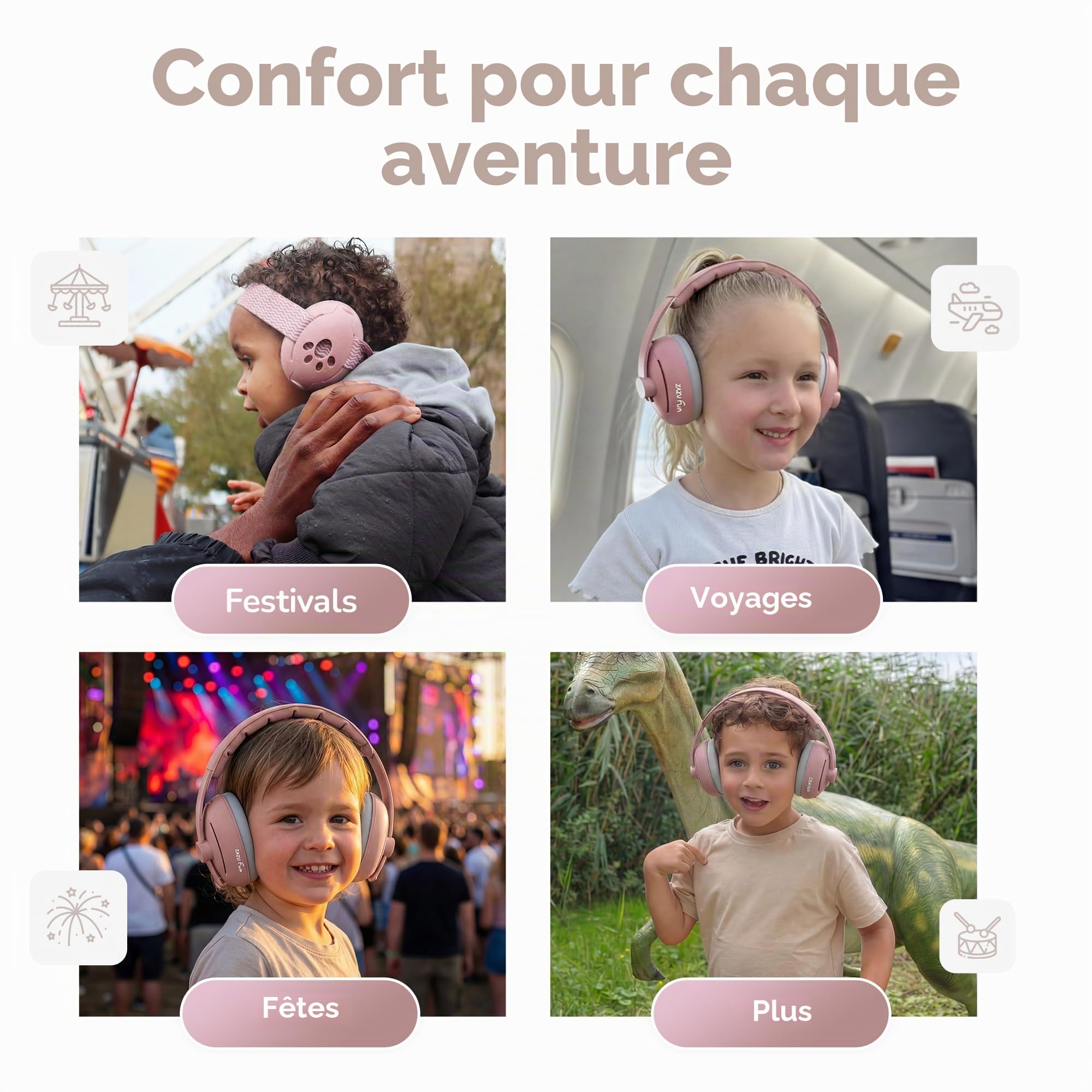 ZAZU Lot de serre-tête et bandeau de protection auditive pour enfants - Protection contre le bruit pour bébés et tout-petits de 0 à 48 mois - Doux, réglable et personnalisable - Différentes couleurs