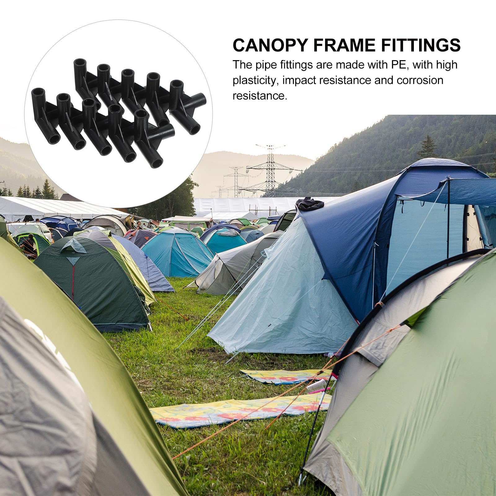 Veemoon 24 Pièces de Connecteurs de Poteaux de Tente en PE Noir, Petite Taille, Kit de Fixation pour Réparation et Installation de Canopée, Accessoires pour Auvent et Pergola, Usage