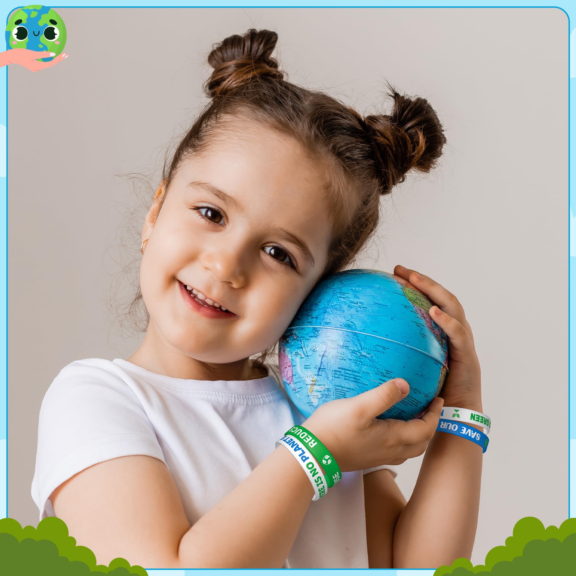 WATINC Braccialetti in silicone con scritta Happy Earth Day, verde e blu, braccialetti elasticizzati per riutilizzare e ridurre il riciclo, motivazionali, motivazionali, bomboniere, eventi, regalo per