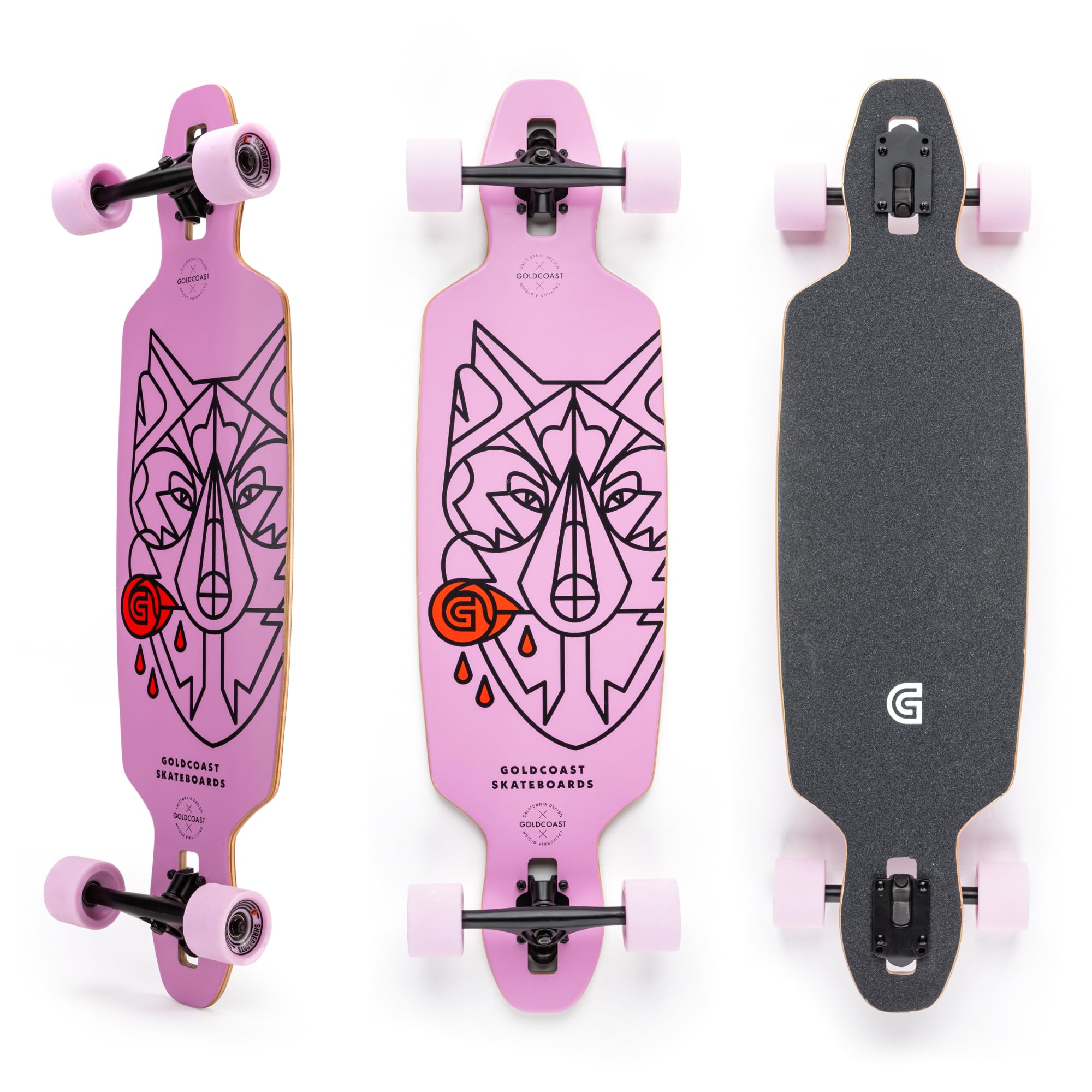 GoldCoast Pink Wolf 36 Drop Through Longboard Complete 36 Canadian Maple Drop Through Deck 70mm Shred Boots Wheels